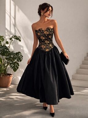 Vintage Gunne Sax Black Gold  Dress XS